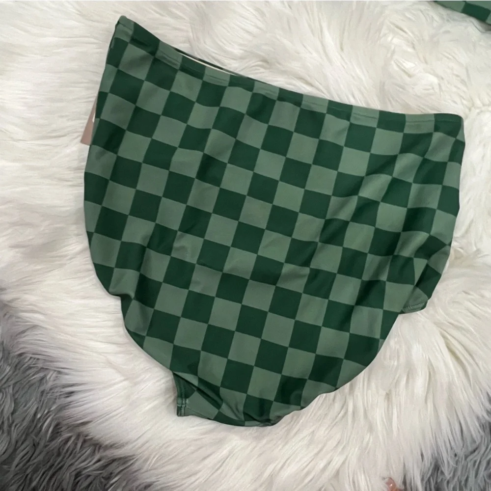 Albion Green Checkered High Waist Bikini Set M & L - Picture 8 of 14